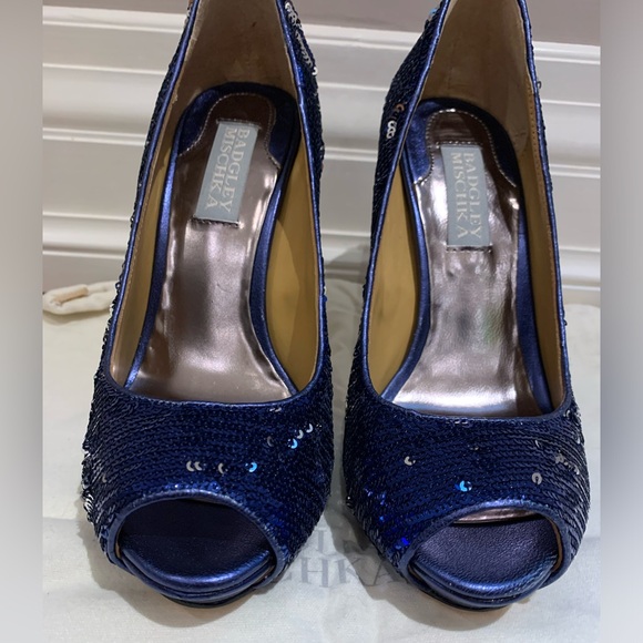 NWT Badgley Mischka blue sequence open toe pump 36.5 - Picture 4 of 6